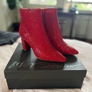 Betsey Johnson Red Rhinestone Cady Evening Bootie